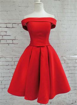 Picture of Pretty Red Color Satin Short Party Dresses, Red Color Off Shoulder Homecoming Dresses